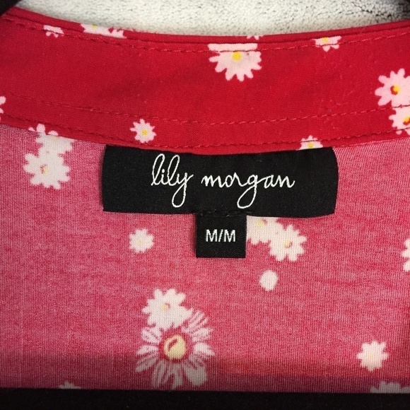 Lily Morgan Sleeveless Floral Top Womens Med Red V Neck Half Button Blouse - Picture 6 of 10